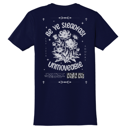 Adonai "Be Ye Steadfast" Navy T-shirt, Back Print