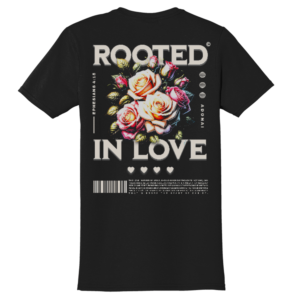 "Rooted In Love" Black Adonai T-Shirt, Back Print