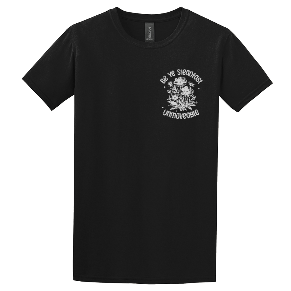 Adonai "Be Ye Steadfast" Black T-shirt, Front Print