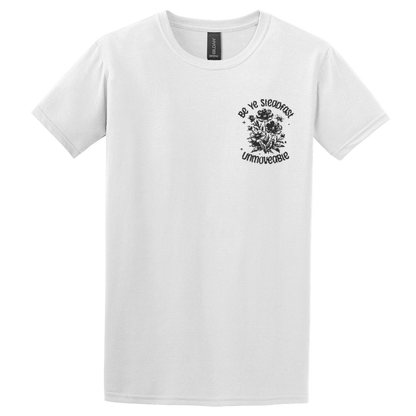 "Be Ye Steadfast" White Adonai T-Shirt, Front Print