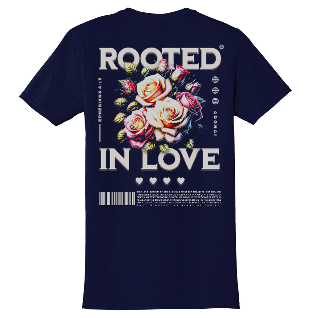 "Rooted In Love" Navy Adonai T-Shirt, Back Print