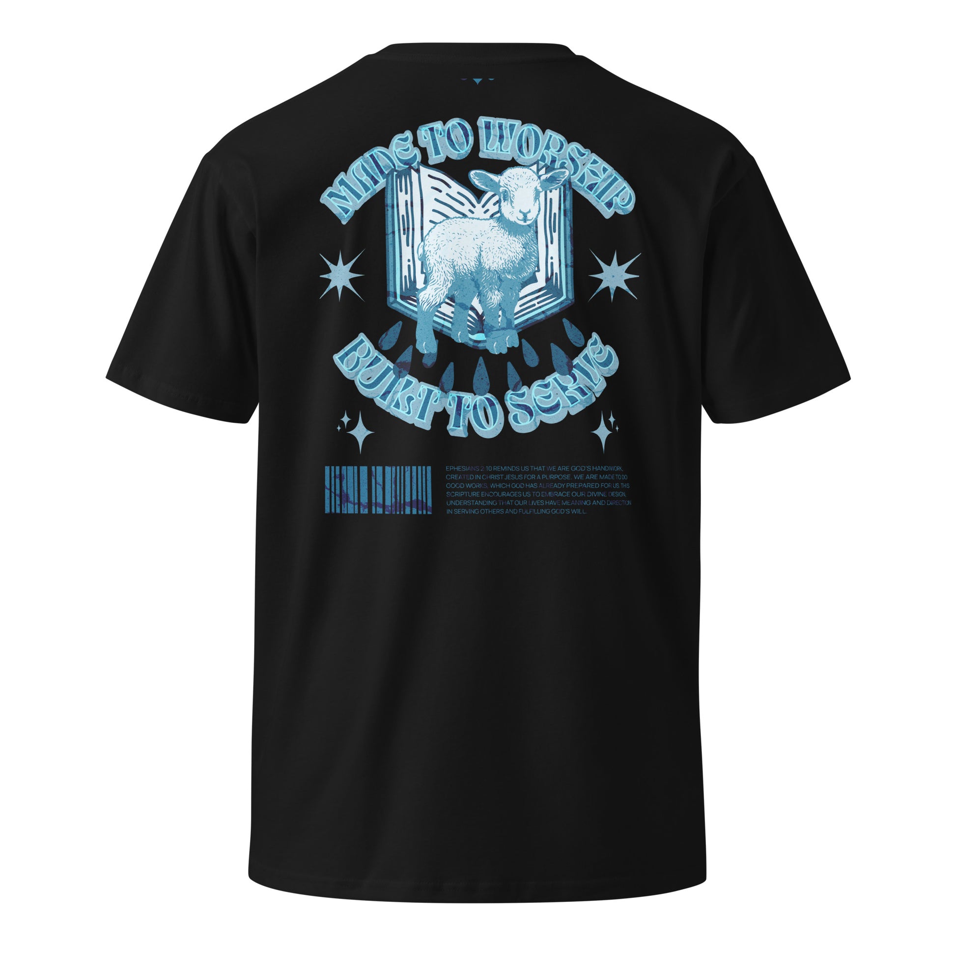 "MTWRSHP" Black/Baby Blue Adonai Tee, Back Print