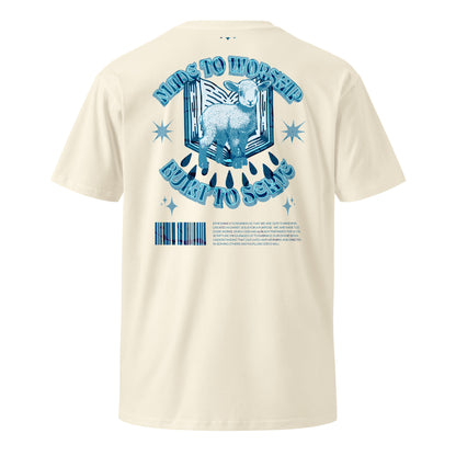 "MTWRSHP" Natural/Baby Blue Adonai Tee, Back Print