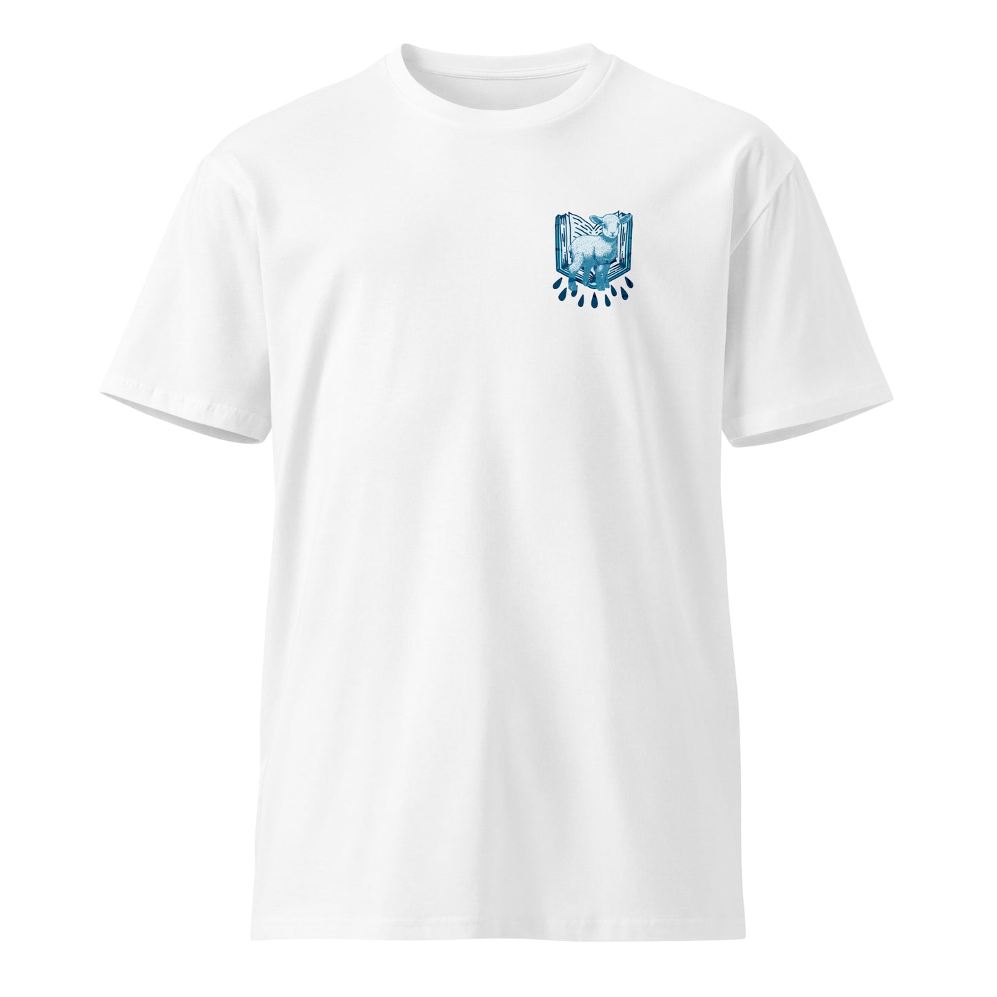 "MTWRSHP" White/Baby Blue Adonai Tee, Front Print